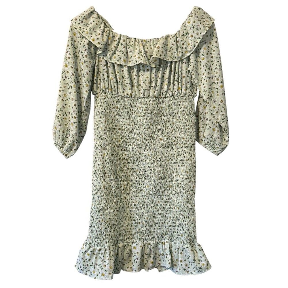 Forever 21 Dress Small Green Floral Off Shoulder Smocked Cottagecore NWT